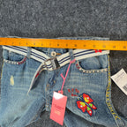 US Polo Assn Y2K Butterfly Jeans Girls 12 Blue Denim Flare Belted USPA NWT - take2supply