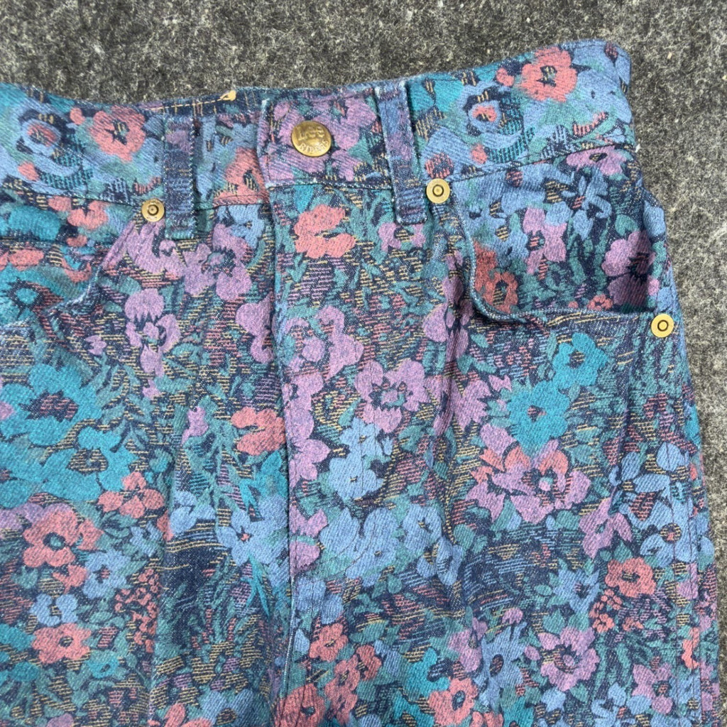 Lee Vintage 90s Floral Tapestry Jeans Girls 12 Slim Blue Cotton Deadstock NWT - take2supply