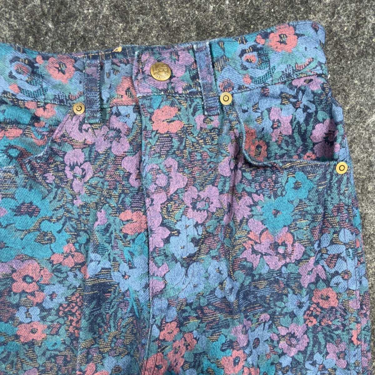Lee Vintage 90s Floral Tapestry Jeans Girls 12 Slim Blue Cotton Deadstock NWT - take2supply