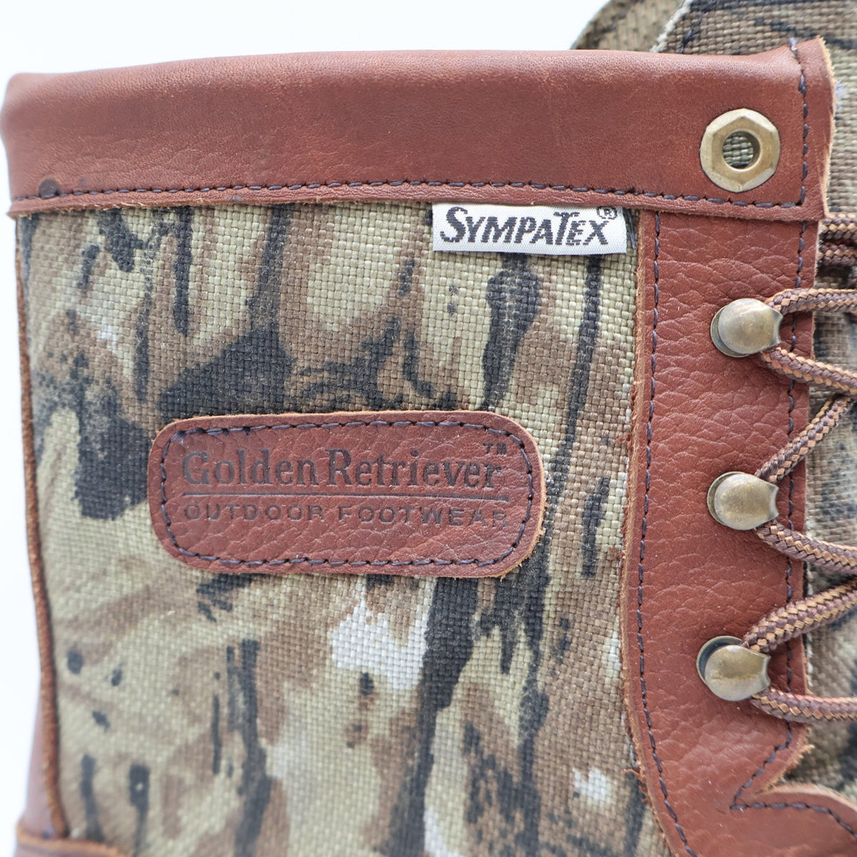 Golden Retriever Hunting Boots Mens 10.5 M Vintage USA Leather Camo Sympatex NEW - take2supply