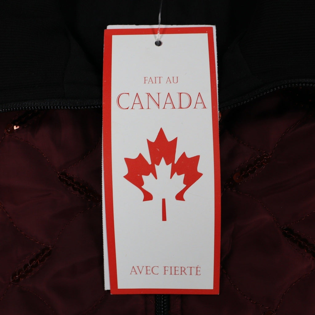 Lanalee Quilted Sequin Jacket Womens Size M Burgundy Black Zip Up Made In Canada - take2supply