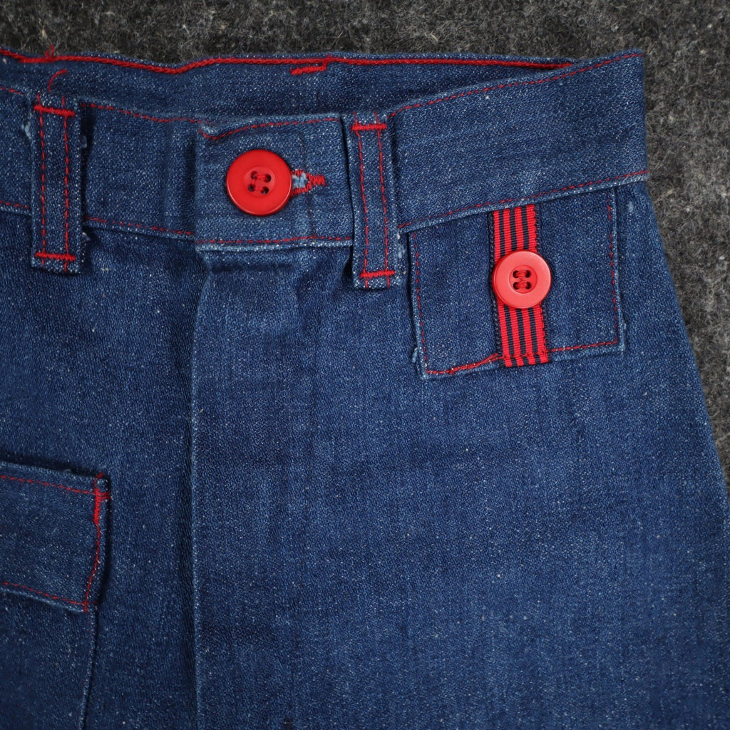 Maverick Denim Pants Kids 12 Slim Blue Red Button Pockets Wide Leg Cotton NOS - take2supply