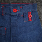 Maverick Denim Pants Kids 12 Slim Blue Red Button Pockets Wide Leg Cotton NOS - take2supply