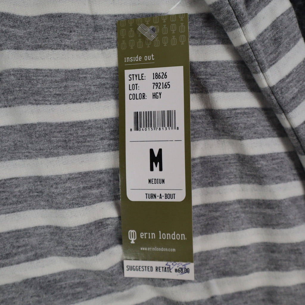 Erin London Womens M Gray White Striped Lace Up Hooded Tunic Top NWT - take2supply