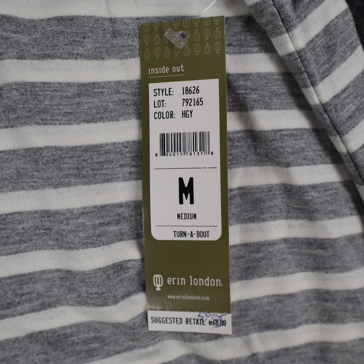 Erin London Womens M Gray White Striped Lace Up Hooded Tunic Top NWT - take2supply