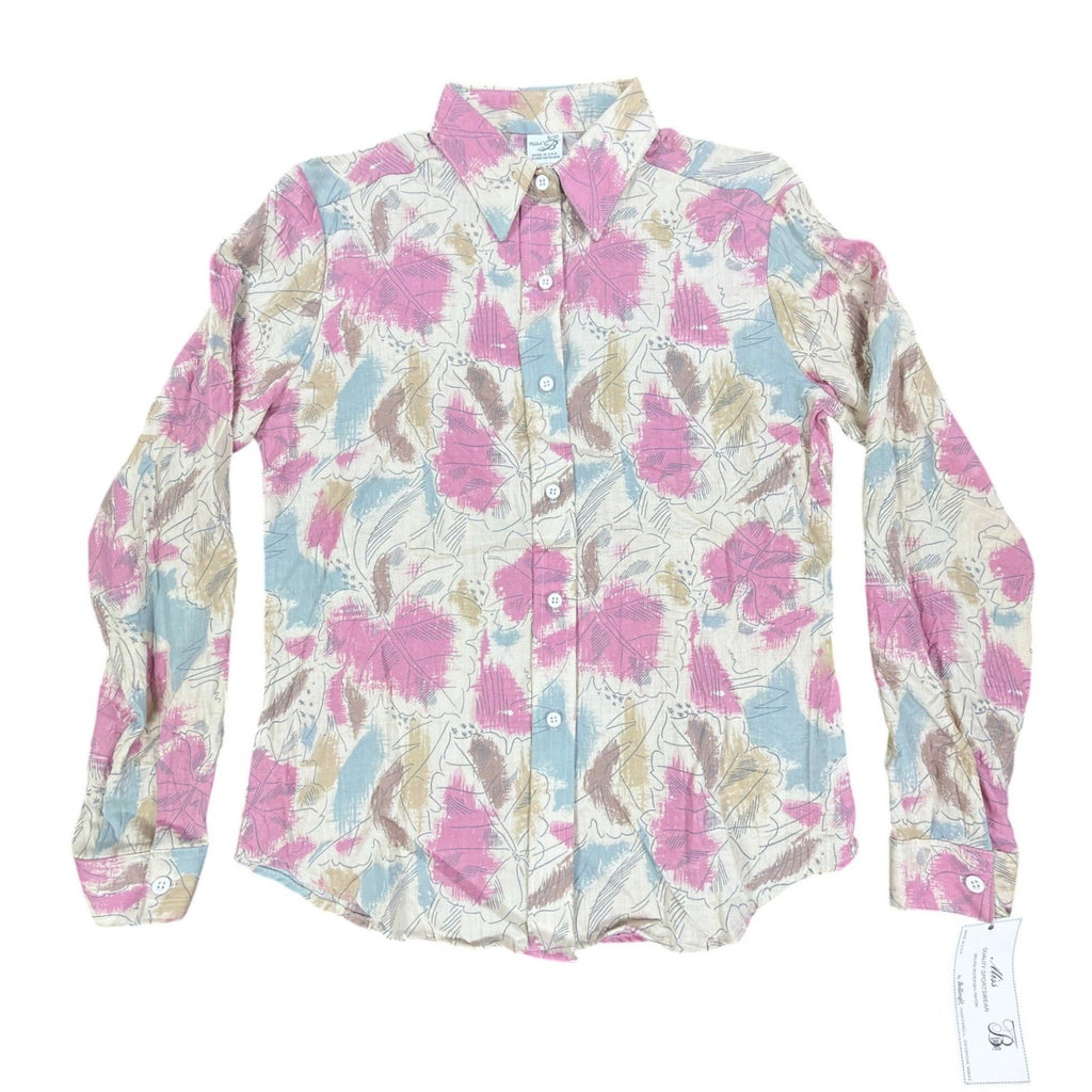Miss B Vintage 80s Floral Button Up Shirt Womens 9/10 Pink Blue NWT Deadstock - take2supply