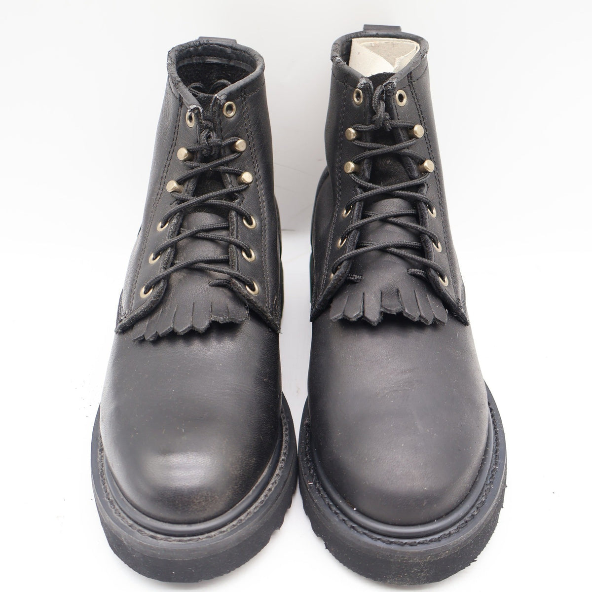Double-H Western Packer Boots Womens 6.5 M Y2K Black Leather Lace Up Kiltie 9346 - take2supply