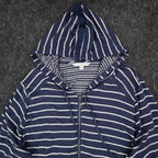 Erin London Womens L Navy White Striped Zip Hoodie Bell Sleeve Pockets NWT - take2supply