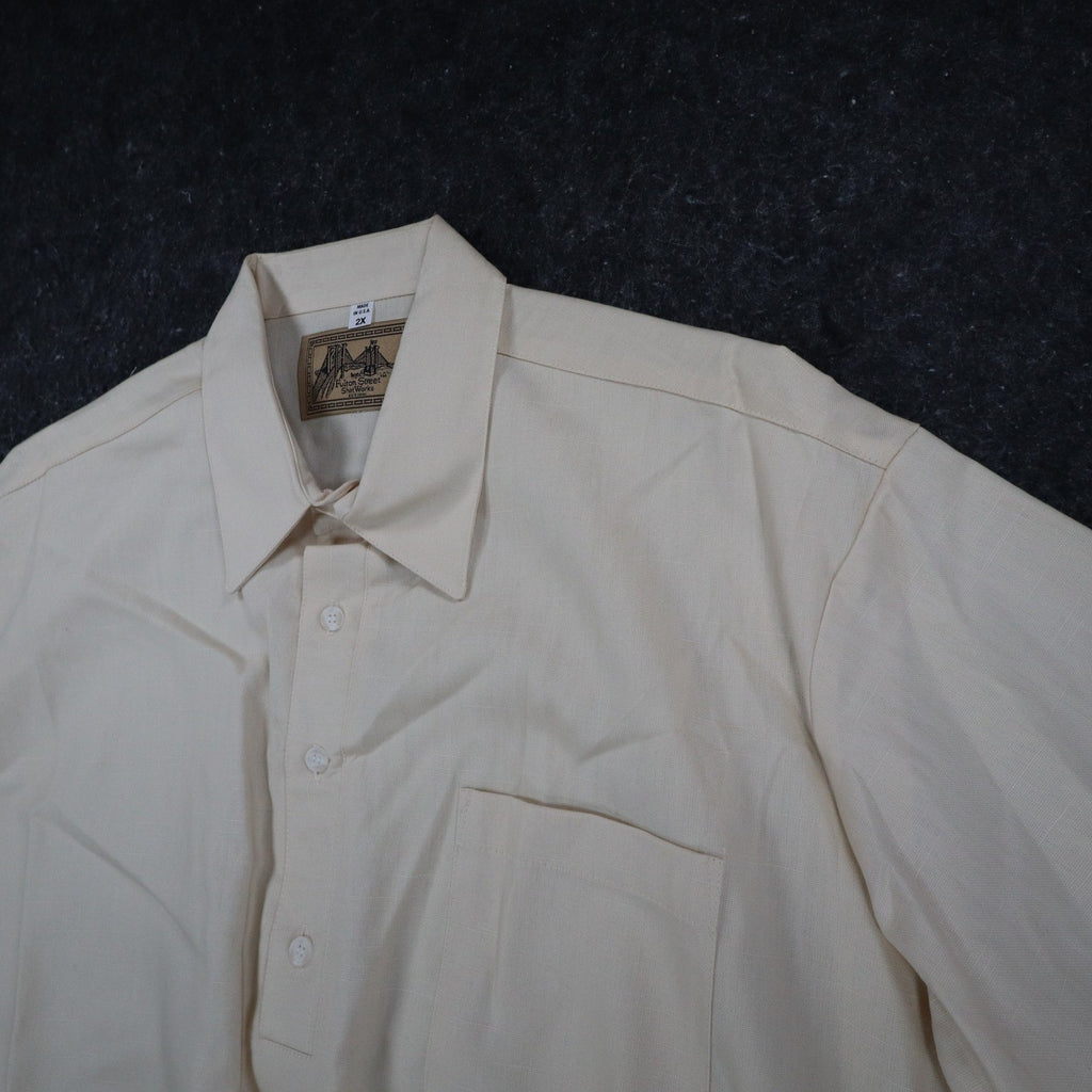 Fulton Street Shirt Works Polo Mens 2X Vintage 90s Cream Banded Bottom USA Made - take2supply