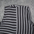 Erin London Open Front Vest Womens Large Black Grey Striped Draped Waterfall Hem - take2supply