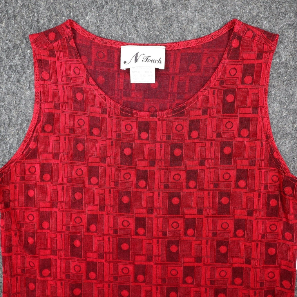 N Touch Tank Top Womens Size M Red Black Geometric Sleeveless Textured Knit NWT - take2supply