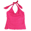 My Michelle Halter Top Large Y2K Pink Floral Lace Tie Neck Lettuce Hem NWT - take2supply