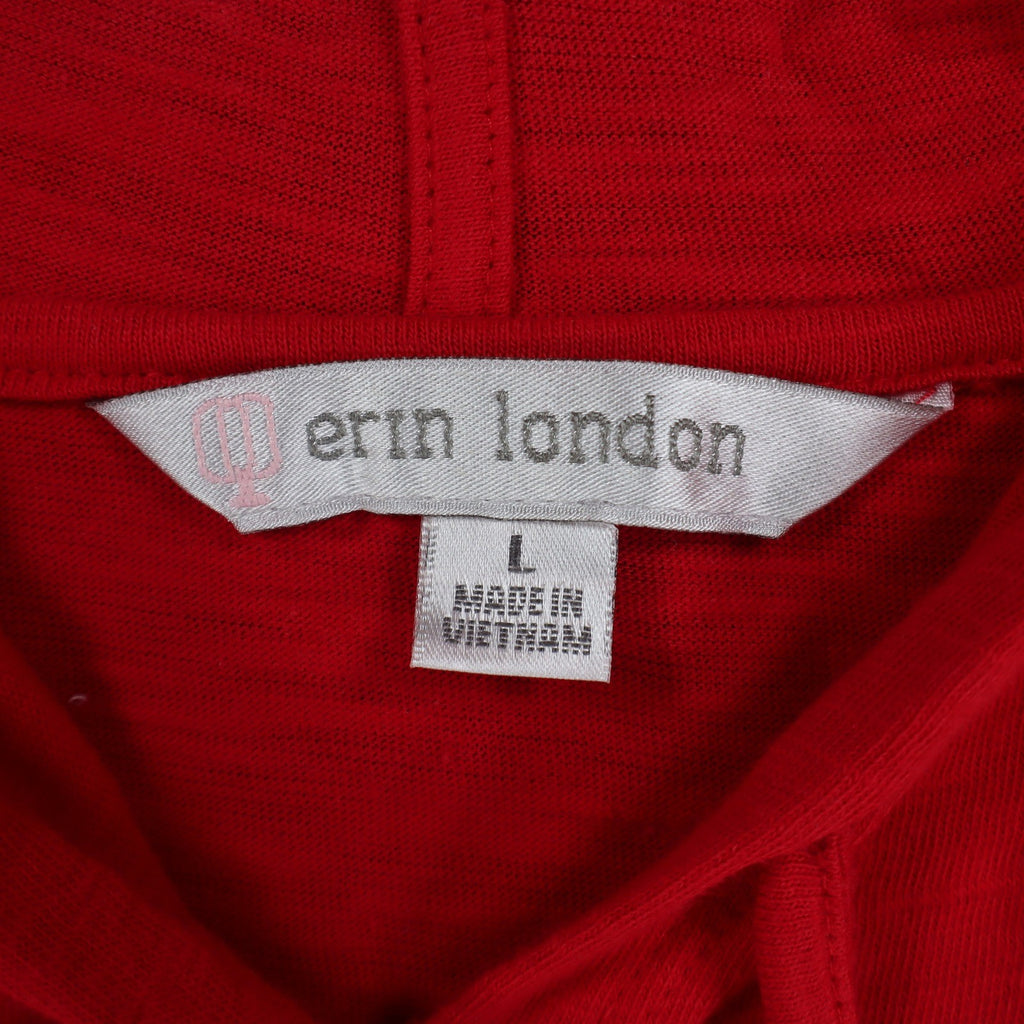 Erin London Womens L Red Cotton Hooded Pullover 3/4 Sleeve Top NWT - take2supply