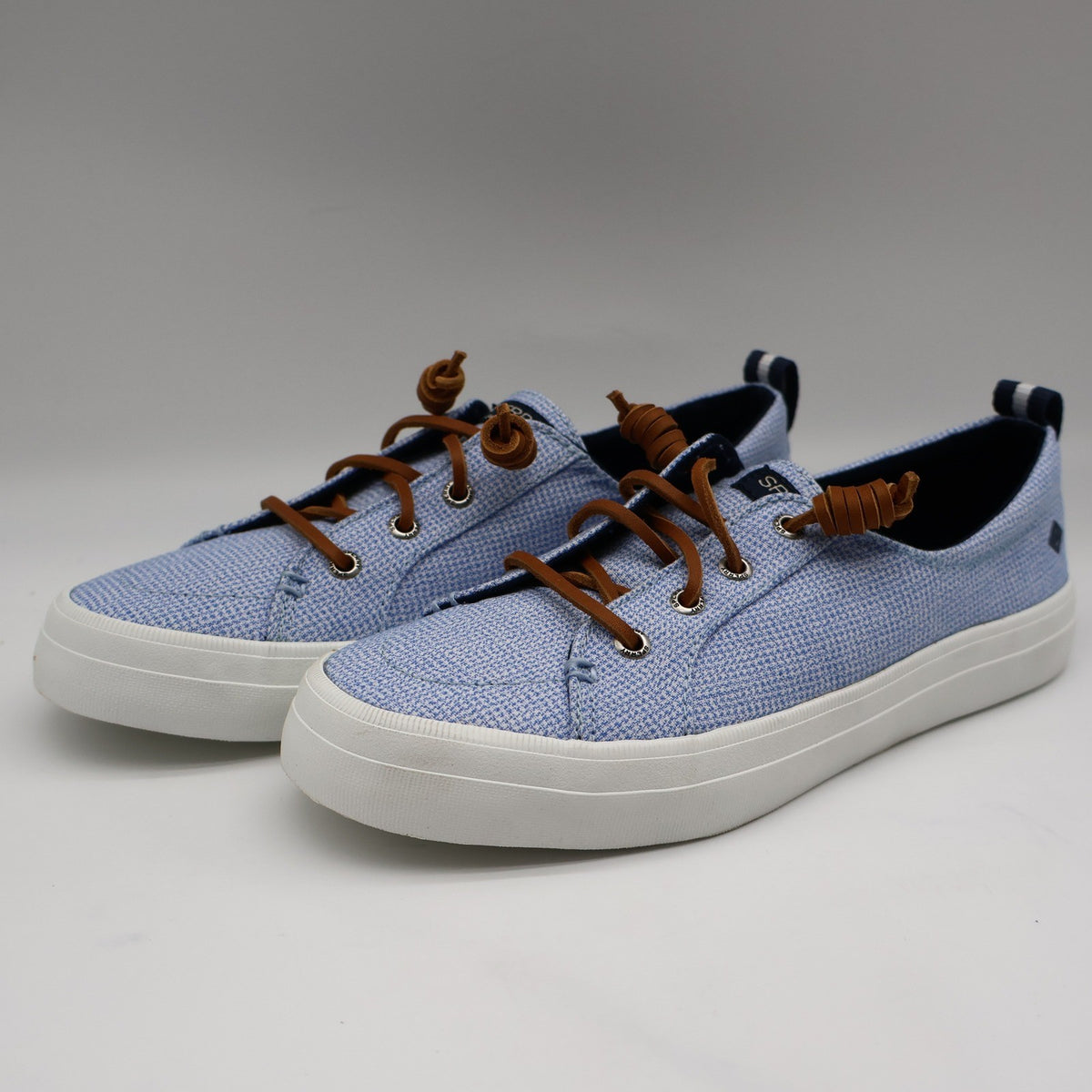 Sperry Crest Vibe Sneaker Womens 7.5 Blue Gingham Canvas Leather Lace STS85817 - take2supply