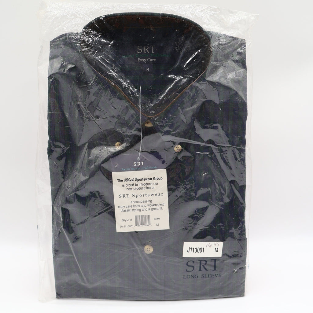 SRT Plaid Shirt Mens Medium Vintage 90s Green Navy Blue Long Sleeve Deadstock - take2supply