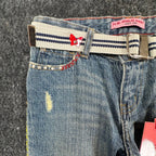 US Polo Assn Y2K Butterfly Jeans Girls 12 Blue Denim Flare Belted USPA NWT - take2supply