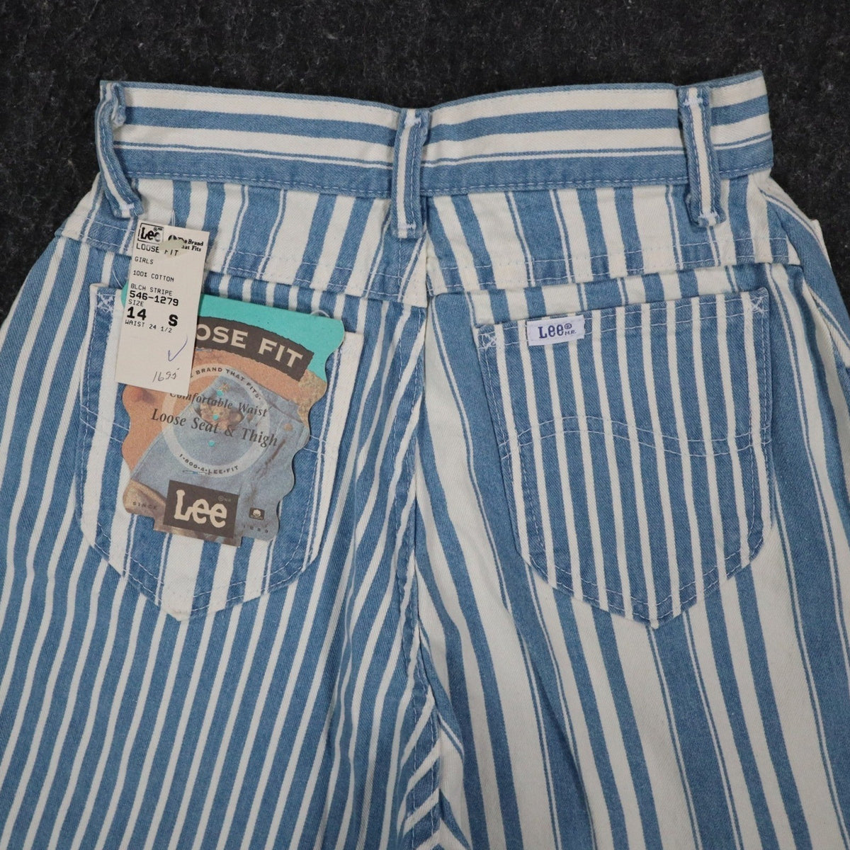 Lee Striped Shorts Girls 14 Slim Vintage 90s Blue White Cotton Loose Fit NWT - take2supply