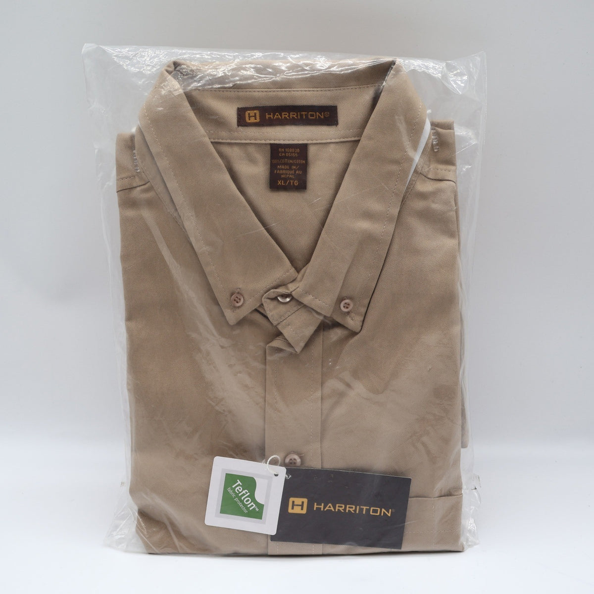 Harriton Button Down Shirt Mens XL Khaki Cotton Teflon Fabric Protector M582 - take2supply