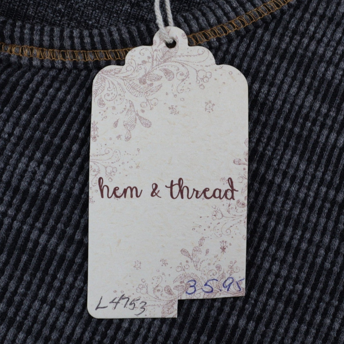 Hem & Thread Henley Top Womens Medium NWT Gray Ribbed Knit Striped Cuff L4753 - take2supply