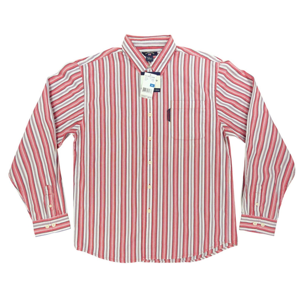 US Polo Assn Striped Button Down Shirt Mens XL Red White Cotton NWT - take2supply
