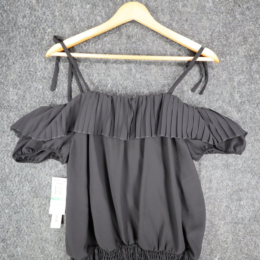 My Michelle Off Shoulder Blouse Womens Large Black Pleated Ruffle Smocked Top - take2supply