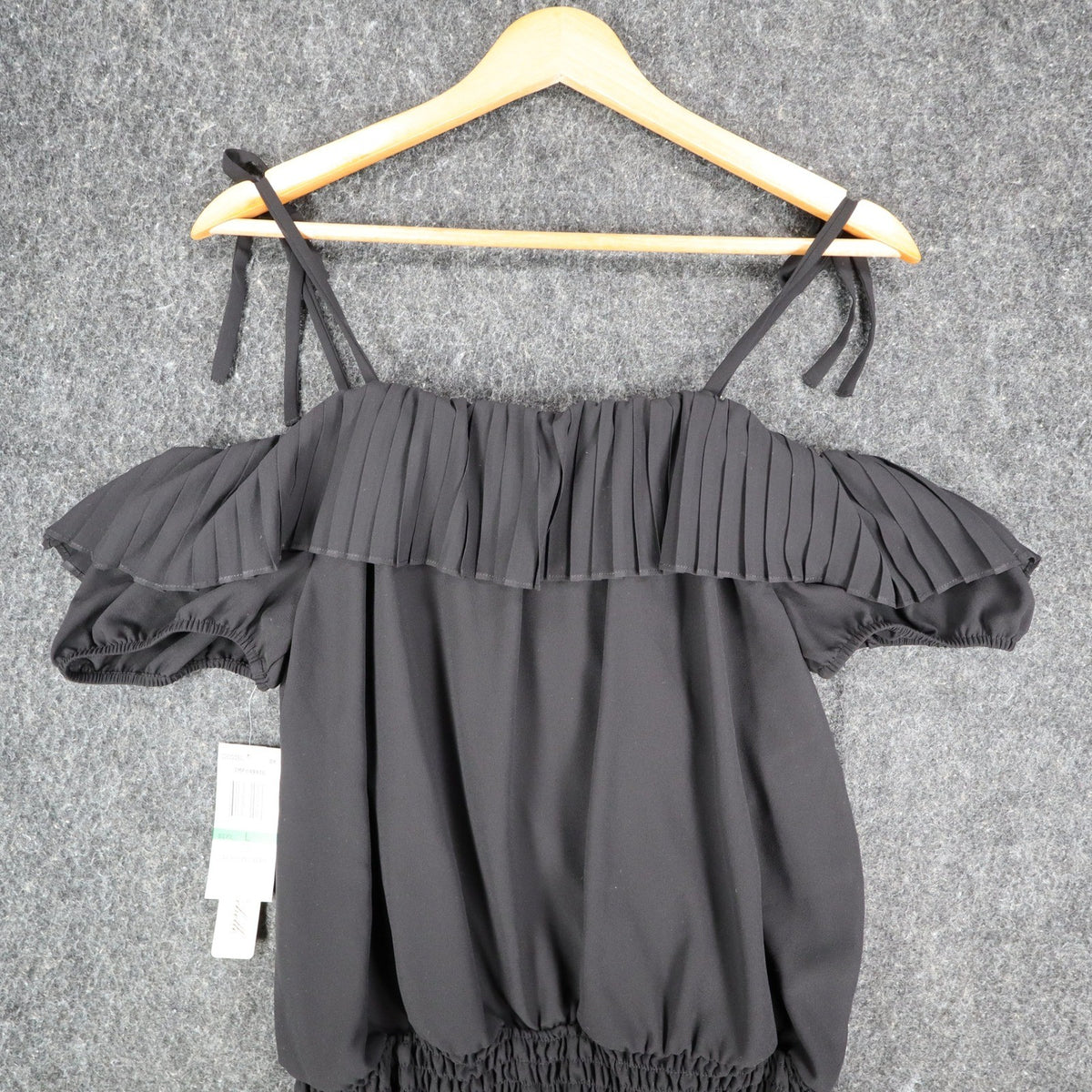 My Michelle Off Shoulder Blouse Womens Large Black Pleated Ruffle Smocked Top - take2supply