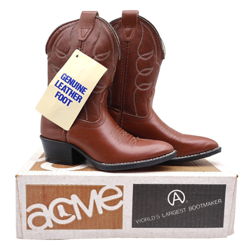 Acme Cowboy Boots Kids Size 10 D Vintage Brown Leather Made in USA NIB 2406 - take2supply