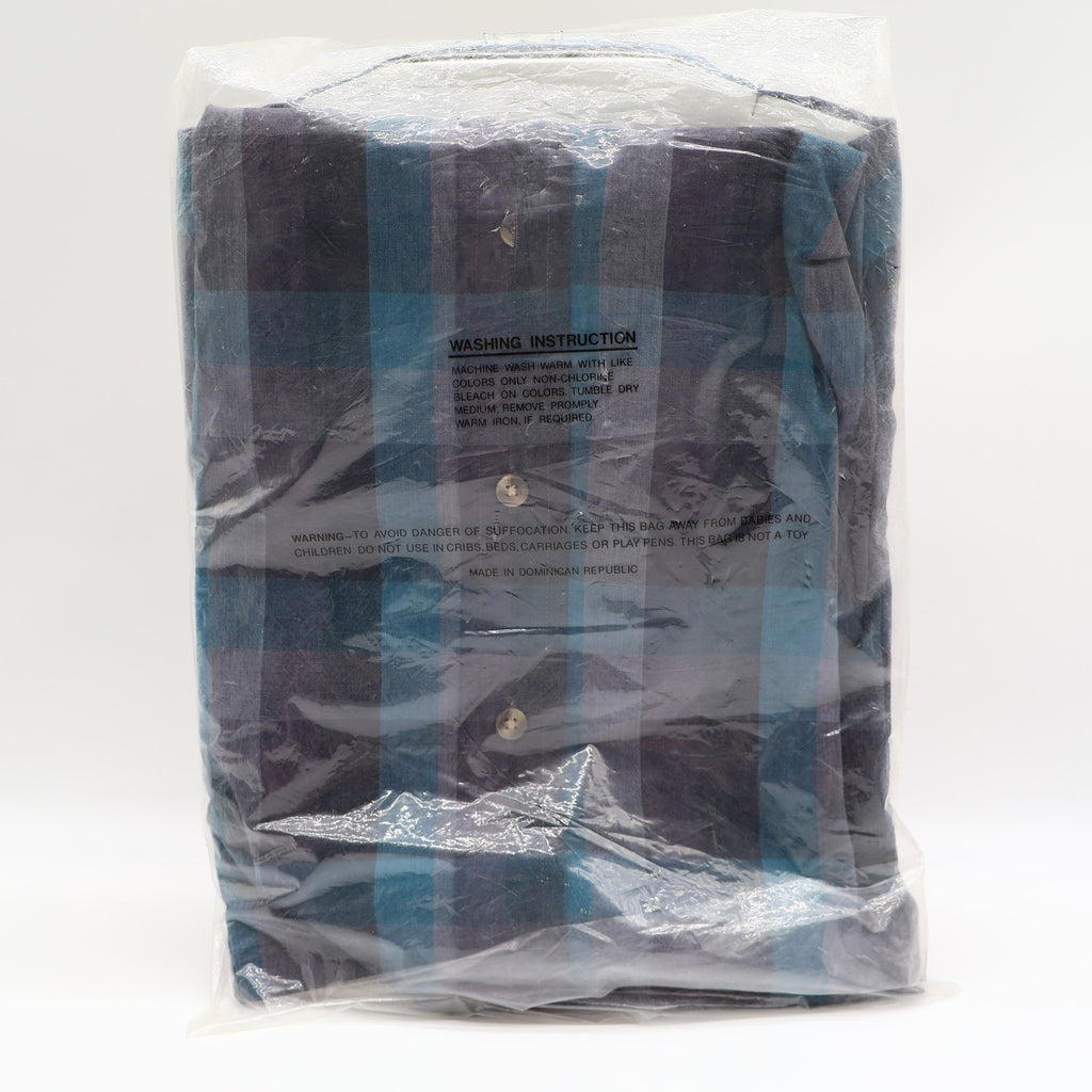 London Fog Shirt Mens XL Vintage 90s Blue Plaid Cotton Blend Deadstock NIB - take2supply