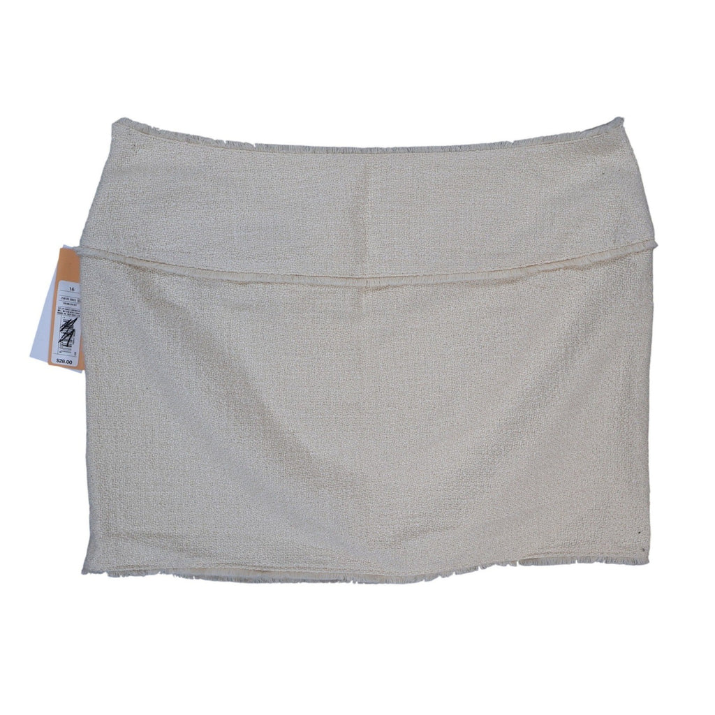 Future Collective Mini Skirt Womens 16 Cream New Textured Raw Hem Fringe - take2supply