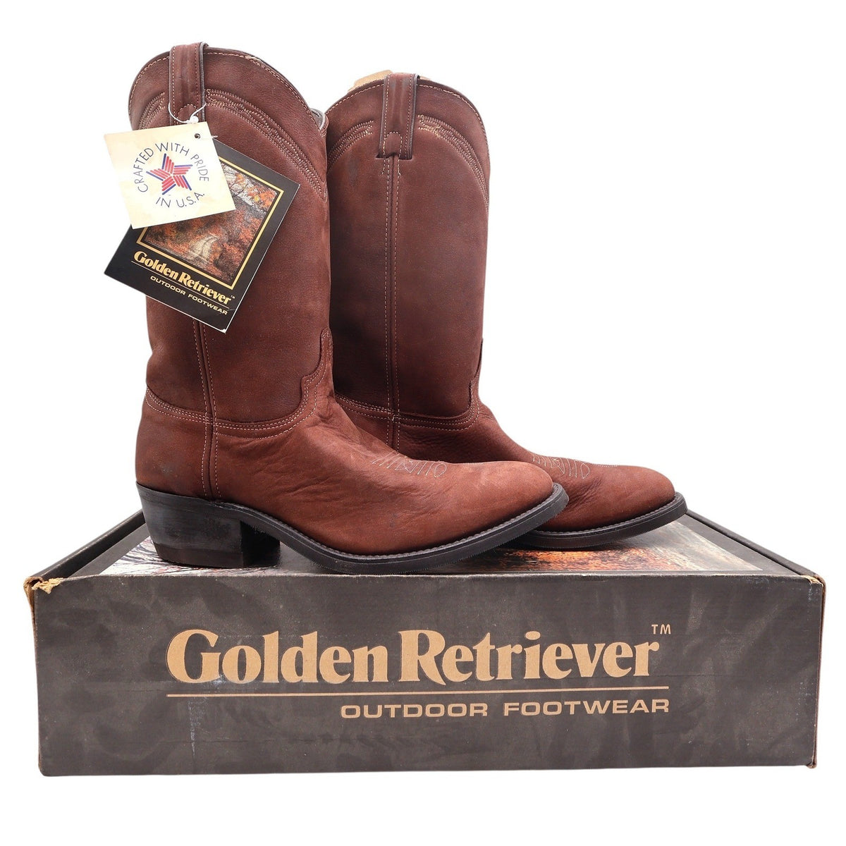 Golden Retriever Vintage Western Boots Mens 10 D Brown Leather NIB Made in USA - take2supply
