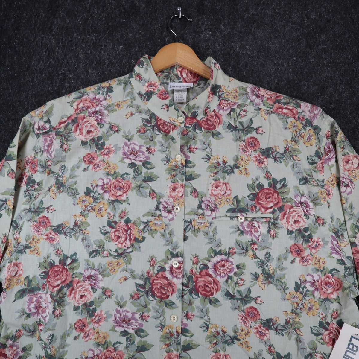 Laura Mae Floral Blouse Womens 20W Vintage 90s Cotton Sage Green Deadstock NWT - take2supply