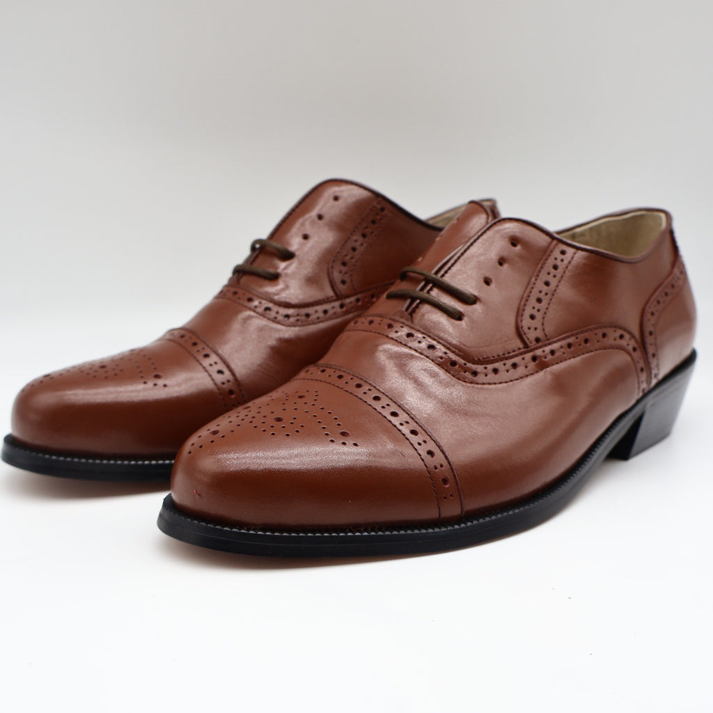 Conti Oxford Shoes Mens 9 D Vintage Brown Leather Cap Toe Brogue H1005 NOS - take2supply