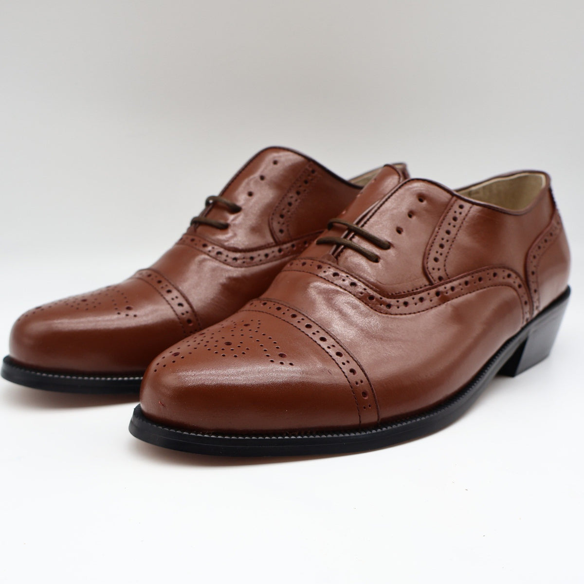 Conti Oxford Shoes Mens 9 D Vintage Brown Leather Cap Toe Brogue H1005 NOS - take2supply