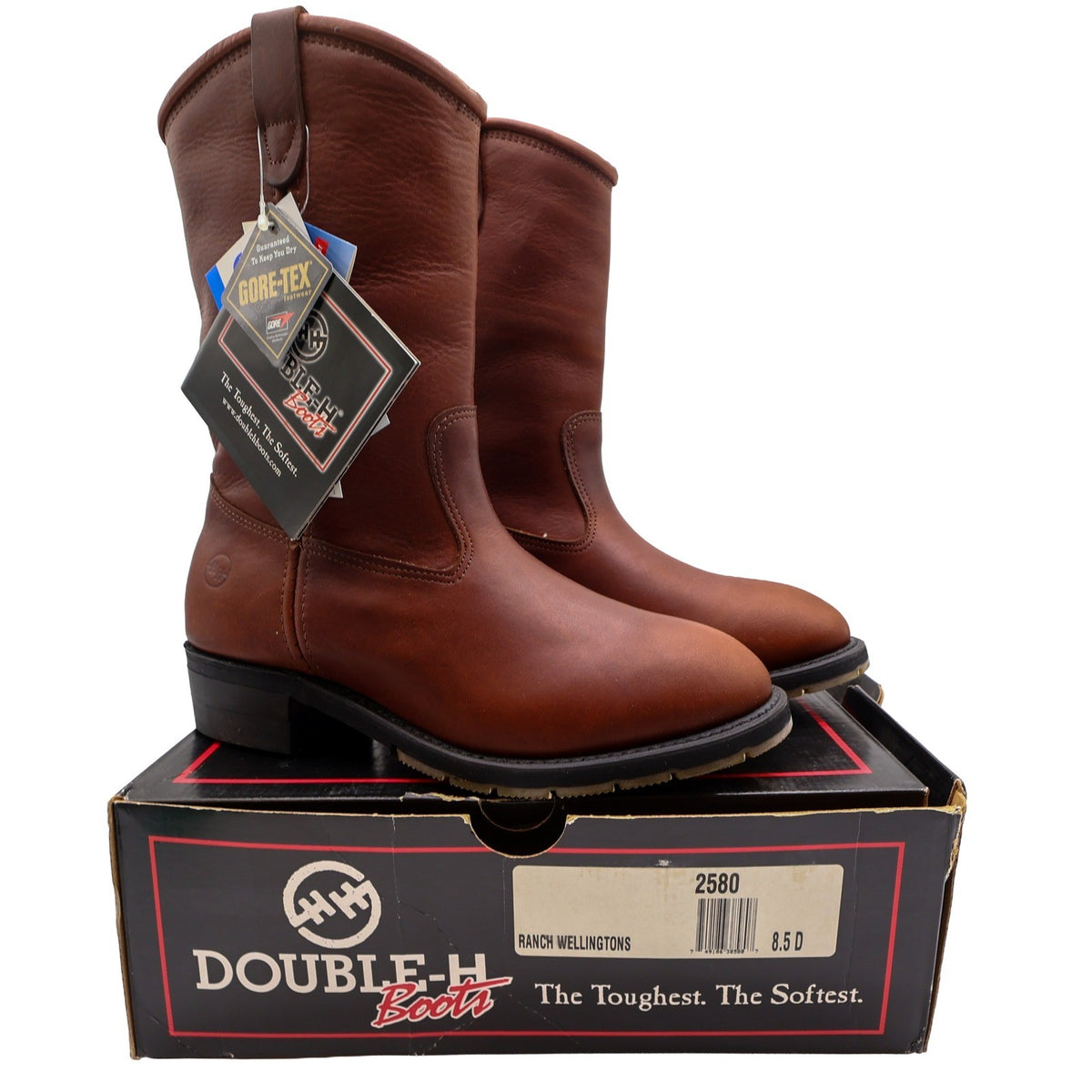 Double-H Ranch Wellington Boots Mens 8.5 D Brown Leather Gore-Tex NWT 2580 - take2supply