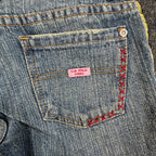 US Polo Assn Y2K Butterfly Jeans Girls 12 Blue Denim Flare Belted USPA NWT - take2supply