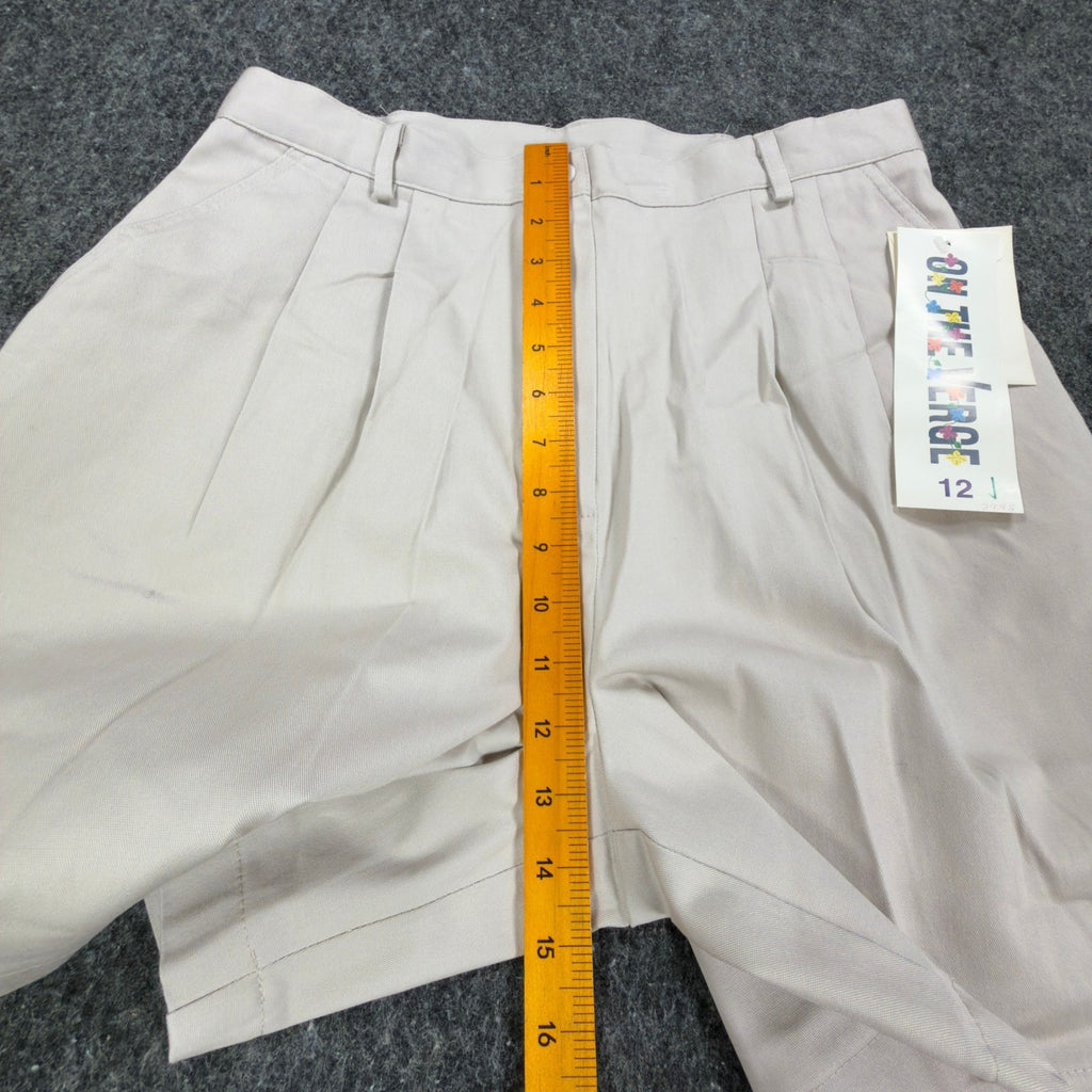 On The Verge Vintage 90s Pleated Shorts Womens 12 Beige Cotton NWT Made in USA - take2supply