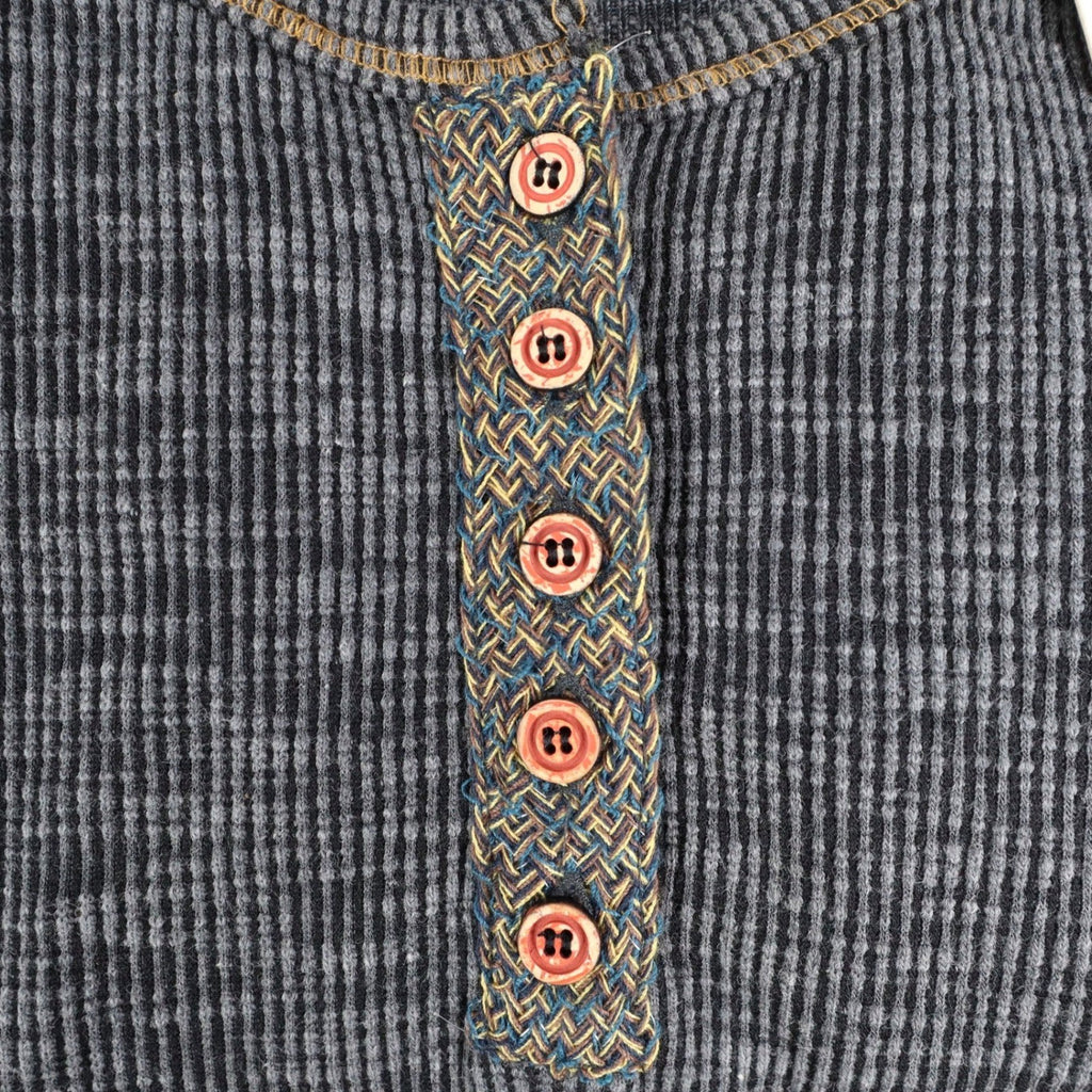 Hem & Thread Henley Top Womens Medium NWT Gray Ribbed Knit Striped Cuff L4753 - take2supply