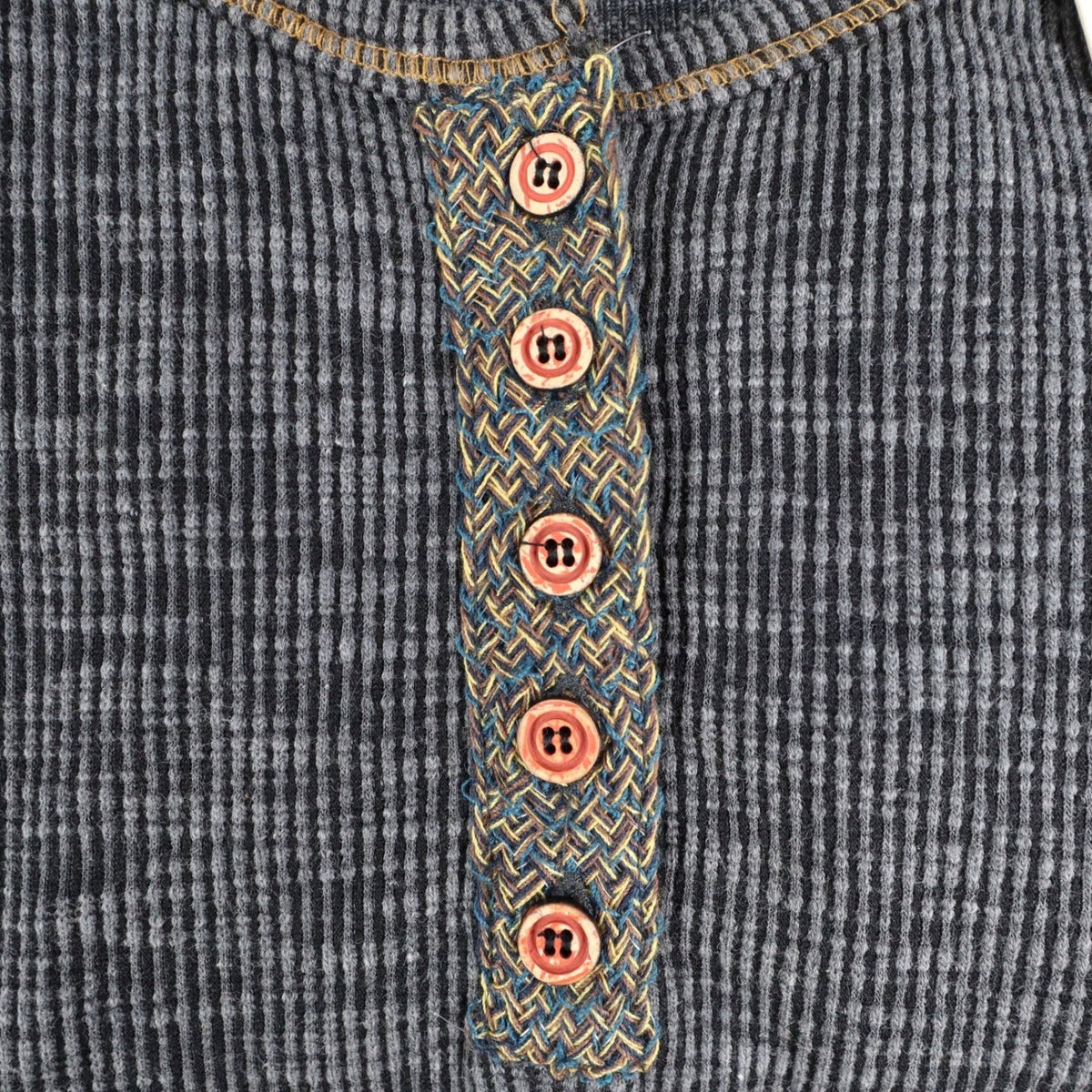 Hem & Thread Henley Top Womens Medium NWT Gray Ribbed Knit Striped Cuff L4753 - take2supply