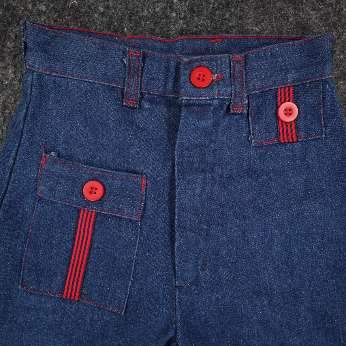 Maverick Denim Pants Kids 12 Slim Blue Red Button Pockets Wide Leg Cotton NOS - take2supply