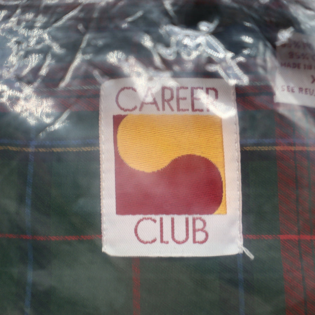 Career Club Plaid Button Down Shirt Mens XL Vintage Green Red Poly Cotton - take2supply