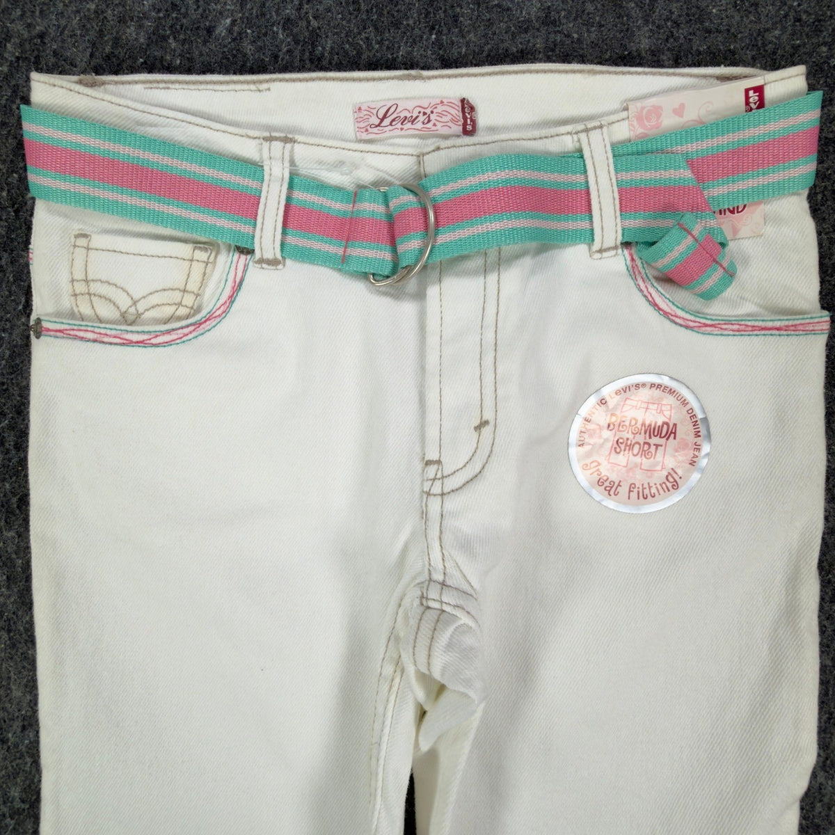 Levi's Y2K Denim Bermuda Shorts Girls 10 White Ramie Blend NWT - take2supply