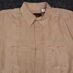 AFMK Collection by Moda Shirt Mens XL Tan 100% Silk Short Sleeve Button Down - take2supply