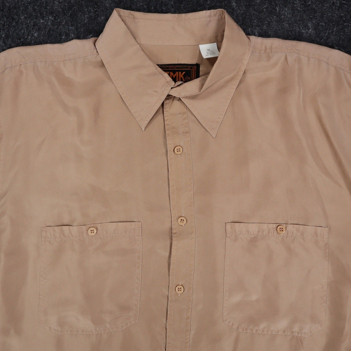 AFMK Collection by Moda Shirt Mens XL Tan 100% Silk Short Sleeve Button Down - take2supply