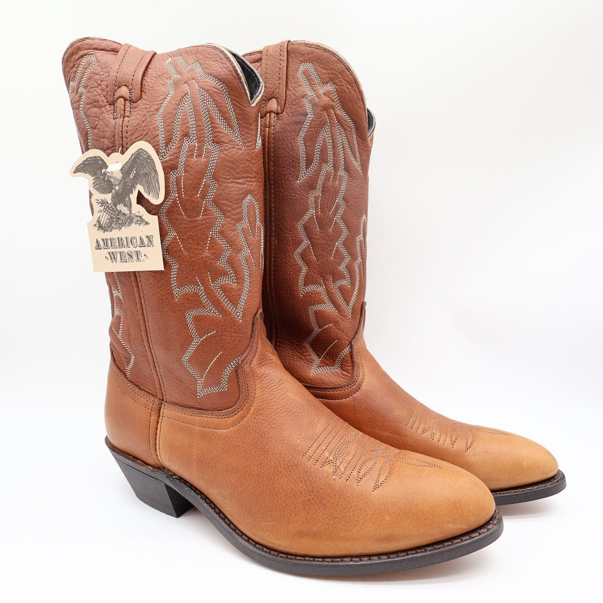 American West Cowboy Boots Mens 11 Walnut Deertan Leather New With Tags 68372 - take2supply