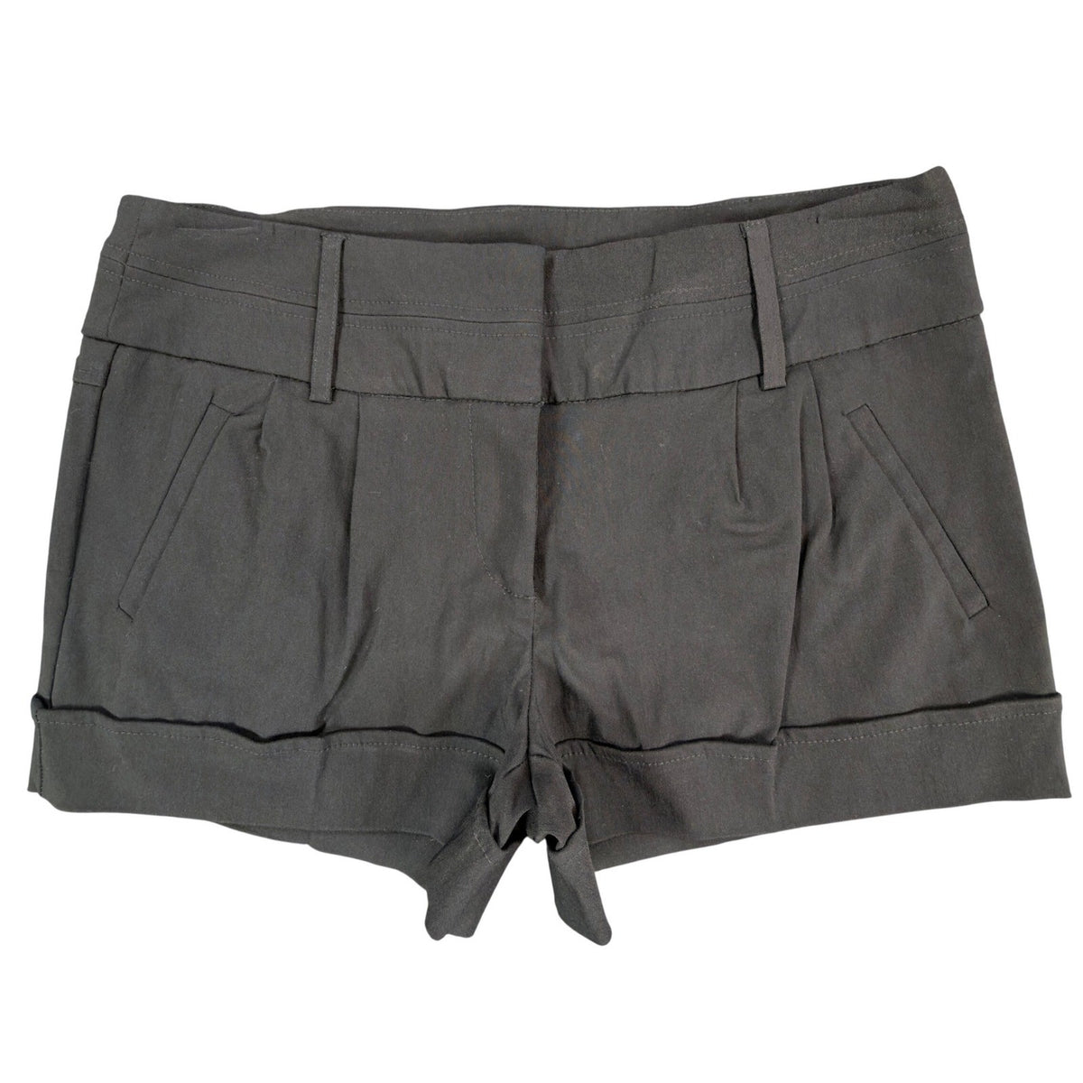 Front view of black My Michelle pleated shorts with cuffed hems