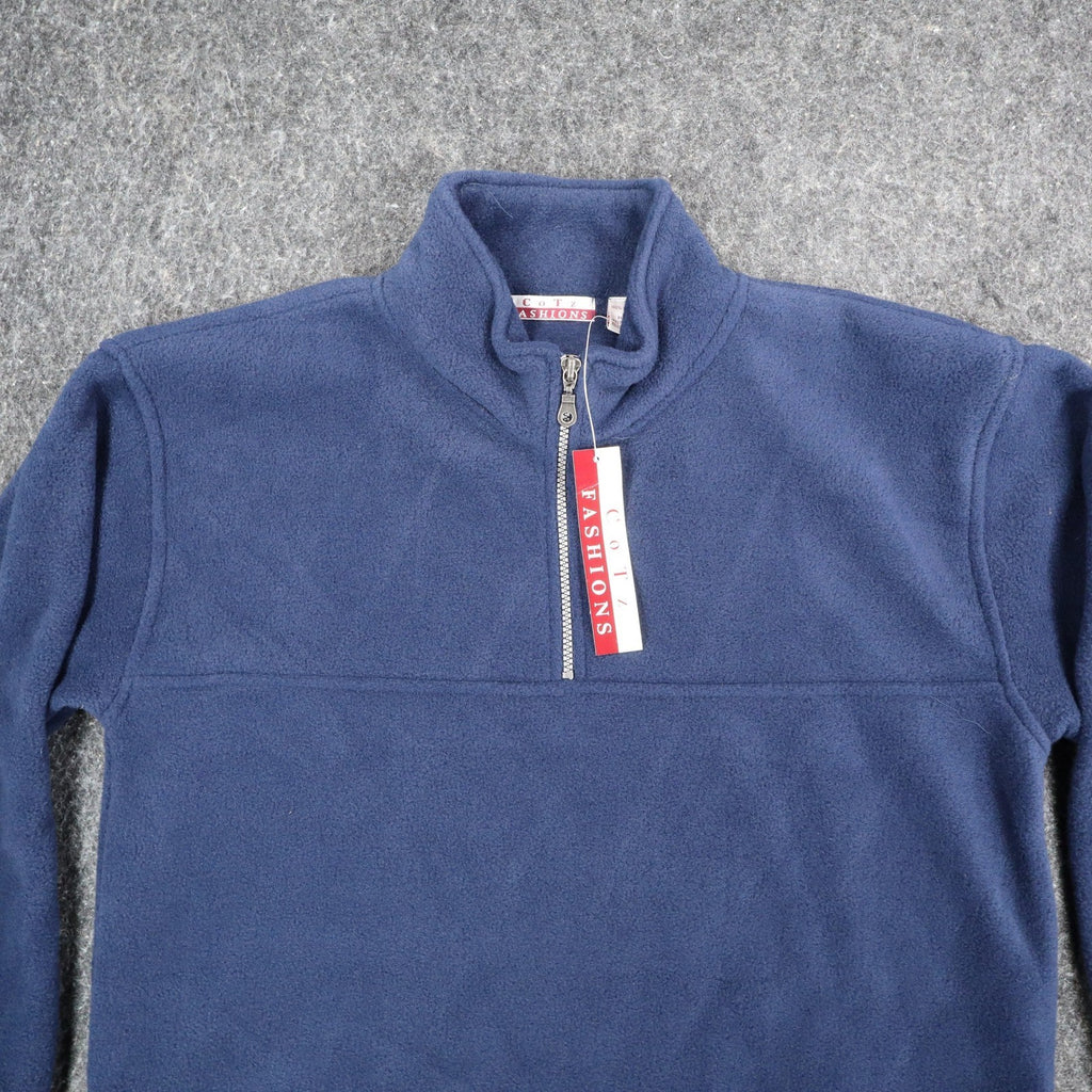 Cotz Fashions Fleece Pullover Small Navy Blue Y2K Quarter Zip Drawstring 7718 - take2supply