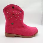 L'Amour Cowboy Boots Kids Size 2 Fuchsia Pink Faux Suede Rhinestone Studs V8400 - take2supply