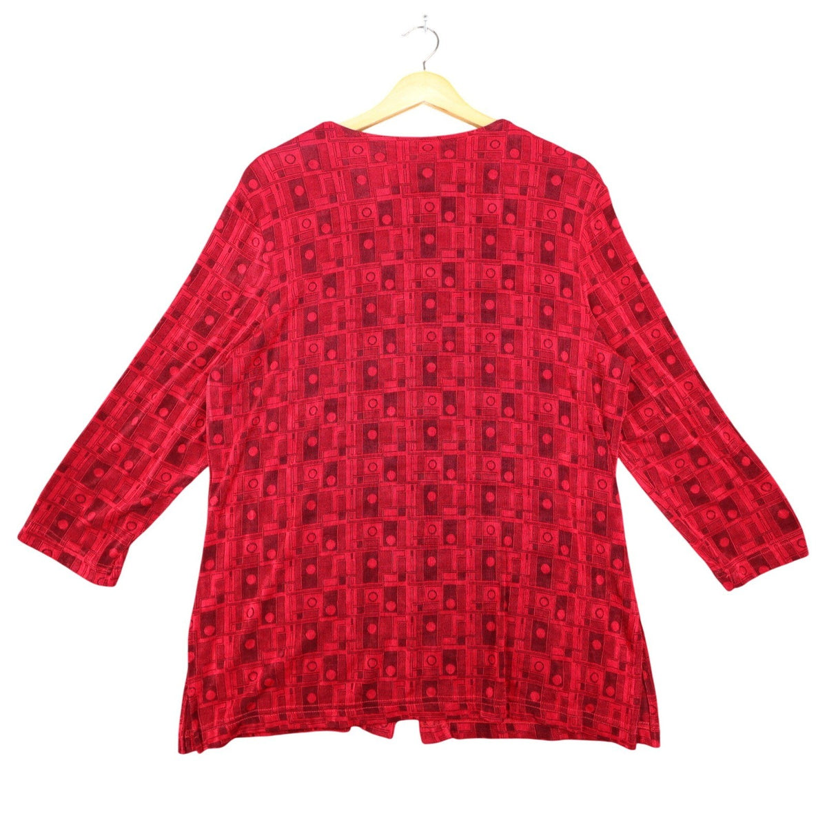 N Touch Blouse Womens Medium Vintage Red Black Geometric Button Front 3/4 Sleeve - take2supply