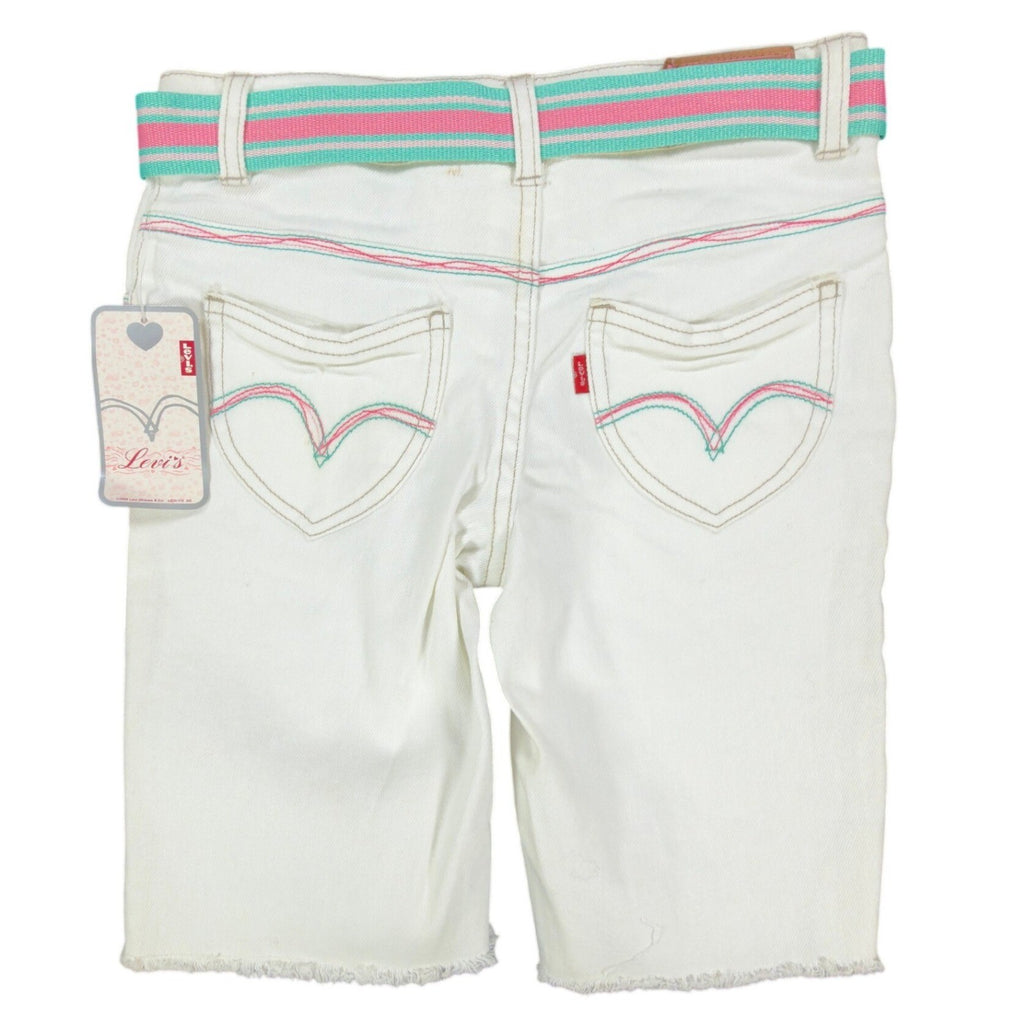 Levi's Y2K Bermuda Shorts Girls 12 White Denim NWT 2006 Retro Heart Pocket - take2supply