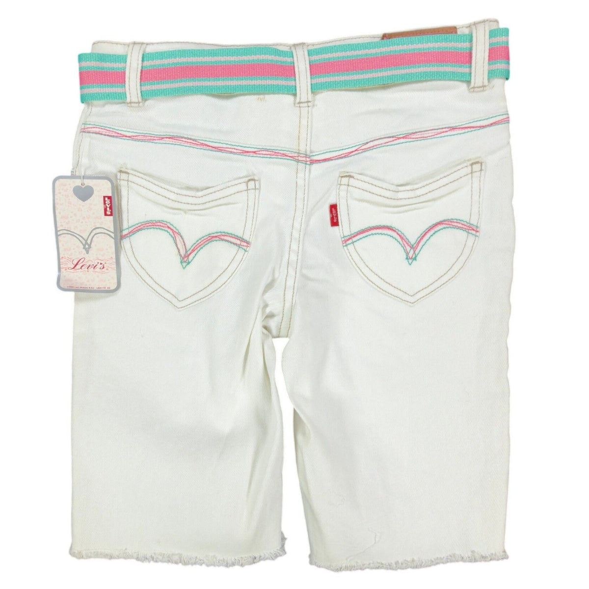 Levi's Y2K Bermuda Shorts Girls 12 White Denim NWT 2006 Retro Heart Pocket - take2supply